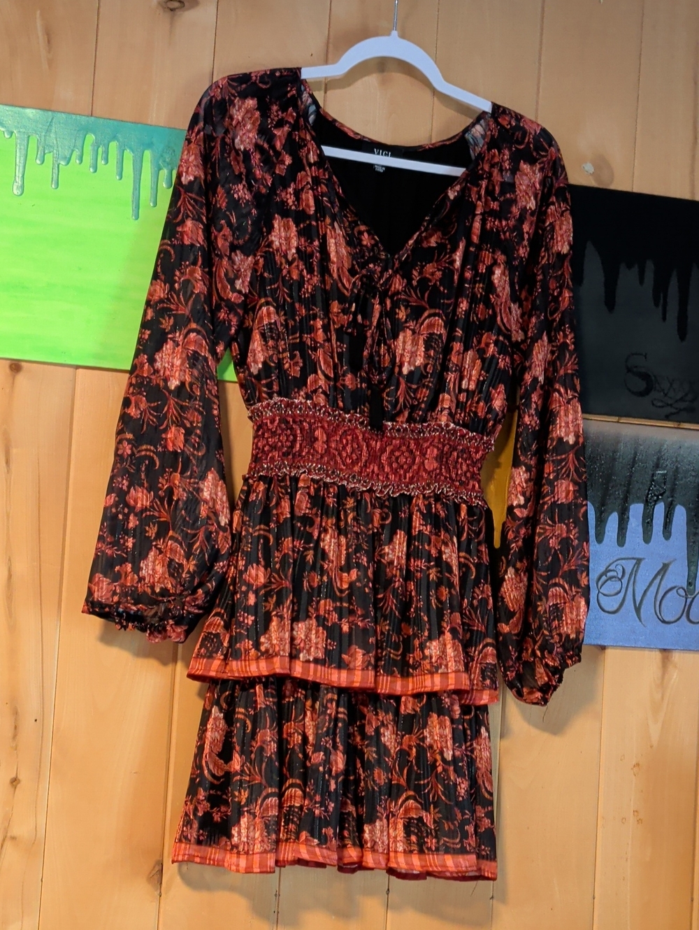 Black with subtle sparkle floral tired dress